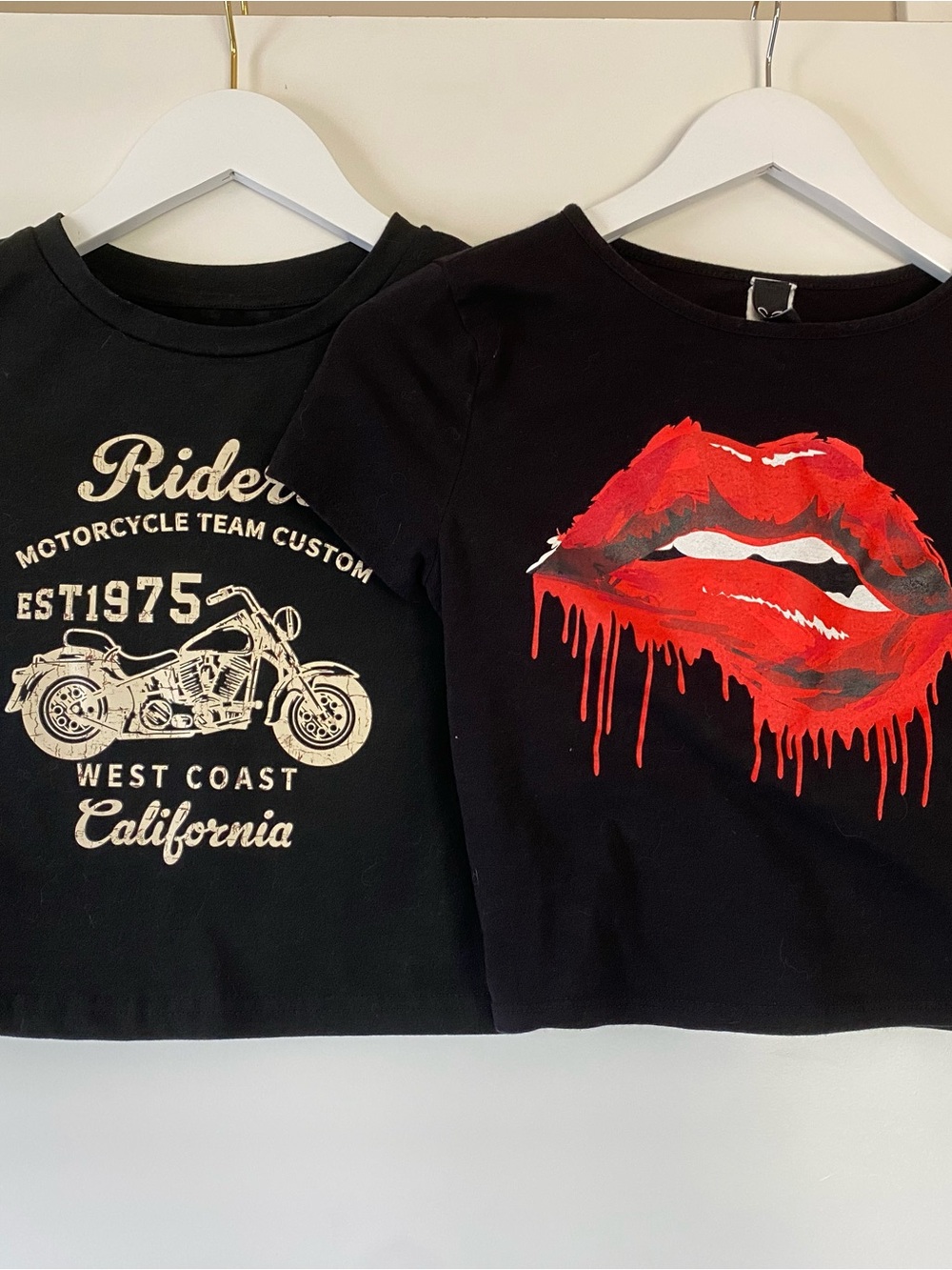 EDGY BUNDLE | Black Crop Tees with Dripping Red Lip Graphic & Motorcycle Graphic